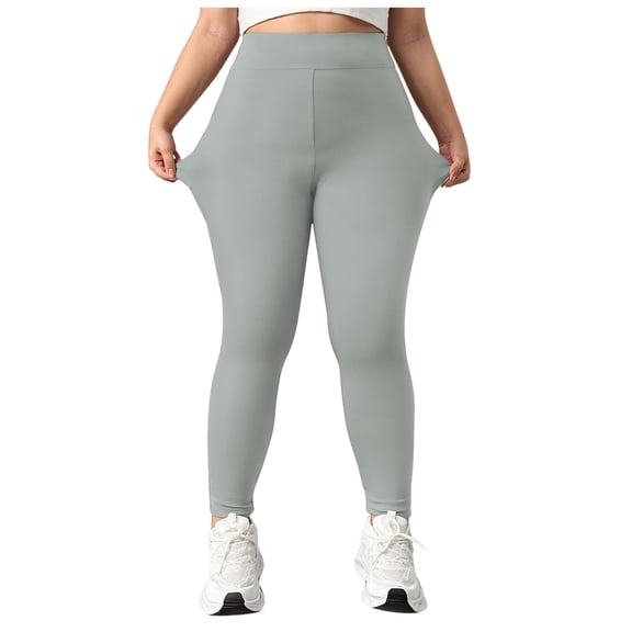 GEWSEY High Waisted Tummy Control Compression Leggings for Women - Petite to Plus Size Womens Leggings Non See Through (Light Gray, XXL)