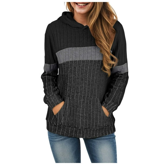 GEWSEY Hoodies for Women Casual Long Sleeve Drawstring Loose Fit Pullover Sweaters Tops for Women Trendy 2025 Fall Fashion (Black, S)