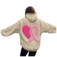 thumbnail image 1 of GEWSEY Hoodies for Women Pink Ribbon with Heart Graphic Top Breast Cancer Awareness Support Sweatshirt (Beige, M), 1 of 5
