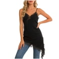 thumbnail image 1 of GEWSEY Lace Camisole Women Satin Tank Long Top Sleeveless Spaghetti Strap Silk Cami Shirt Asymmetrical Slip Dress Fashion (Black, S), 1 of 5