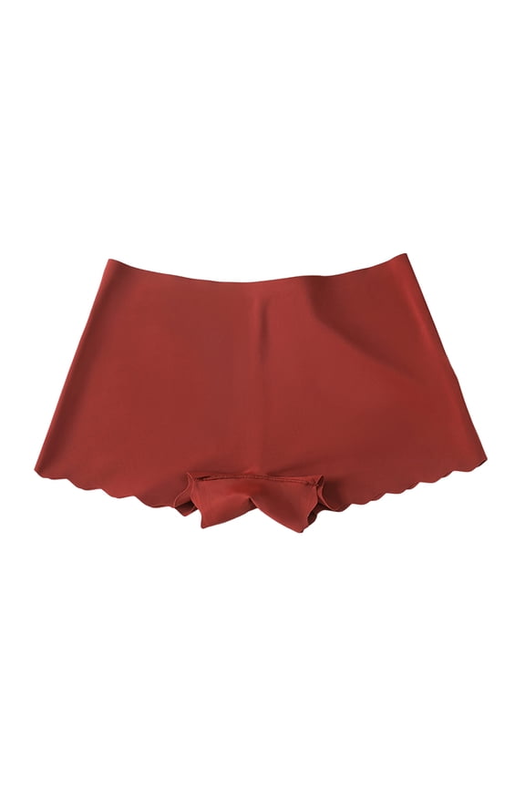 Ladies Breathable Ice Silk Seamless Lace Briefs Sexy Underwear Stretch Mid Waist Bikini Hipster Knickers (Brick Red, XL)