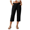 thumbnail image 1 of GEWSEY Linen Capri Dress Pants for Women Casual Elastic Waist Cropped Wide Leg Pants with Pockets Summer Baggy Work Trousers Black for Size L, 1 of 5