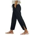 thumbnail image 1 of GEWSEY Linen Pants for Women 2025 Summer High Waist Elastic Straight Leg Lounge Pant Casual Loose Lightweight Beach Trousers Navy, XXL, 1 of 8
