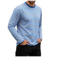 thumbnail image 1 of GEWSEY Long Sleeve Shirts for Men, Striped Basic Shirts Long Sleeve Crewneck Color Block Casual Pullover Tops for Spring Summer (Blue, 3XL), 1 of 4