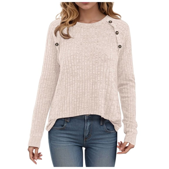 GEWSEY Long Sleeve Shirts for Women Lightweight Button Decor Tunic Tops Side Split (Beige, M)