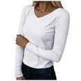 thumbnail image 1 of GEWSEY Long Sleeve Shirts for Women V Neck Ribbed Knit Fitted Fall Basic Tshirts Going Out Tops 2025 Casual Trendy Clothes (White, L), 1 of 5