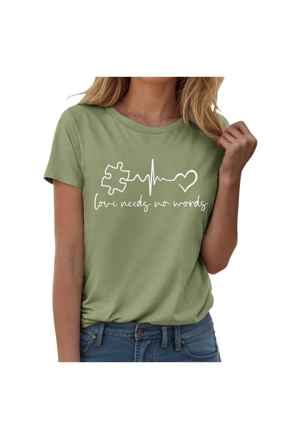 Love Heart Puzzle acceptance Women kids autism awareness T-Shirt Green, L