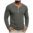 thumbnail image 1 of GEWSEY Men's Henry Long Sleeved T-Shirt Cotton Casual Button Lightweight Pullover Shirt Soft Stretch Tees Tops (Dark Gray, XXL), 1 of 6