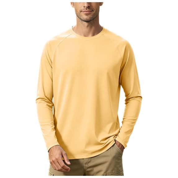 GEWSEY Men's Long Sleeve Shirts UPF 50+ UV Sun Protection Athletic Shirts for Hiking Running Workout Rash Guard (Light Yellow, L)