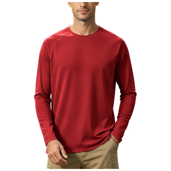 GEWSEY Men's Long Sleeve Shirts UPF 50+ UV Sun Protection Athletic Shirts for Hiking Running Workout Rash Guard (Red, XL)