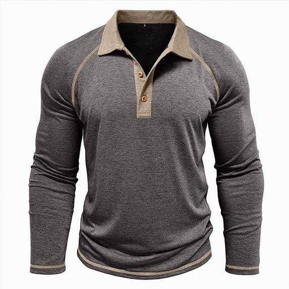 GEWSEY Mens Long Sleeve Polo Shirts Fashion Casual Raglan Button Polo Tee Collared Golf Shirt (Dark Gray, M)