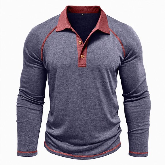 GEWSEY Mens Long Sleeve Polo Shirts Fashion Casual Raglan Button Polo Tee Collared Golf Shirt (Navy, 3XL)