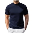 thumbnail image 1 of GEWSEY Mens Mock Turtleneck Shirts Casual Premium Cotton Short Sleeve Shirt Basic Half Neck T-Shirts (Dark Blue, M), 1 of 3