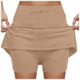 thumbnail image 1 of GEWSEY Midi Skorts for Women Casual Plus Size High Waist Athletic Skirt with Shorts Underneath Tennis Skorts with Pockets Tummy Control (Khaki, 5XL), 1 of 6
