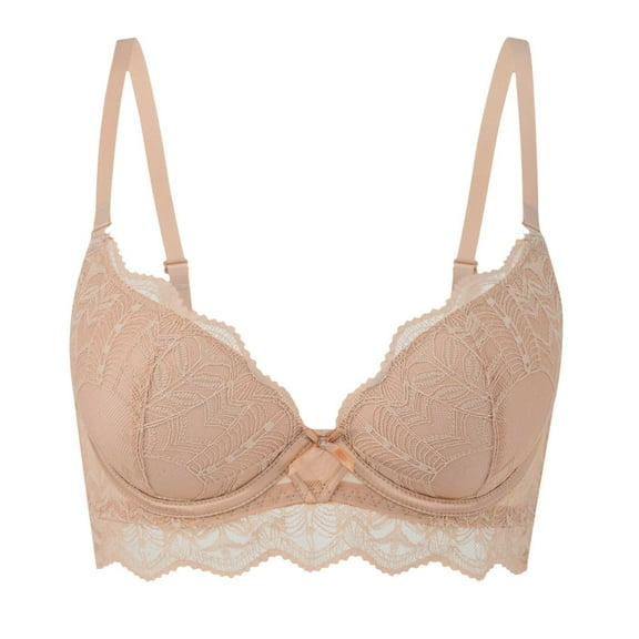 GEWSEY Minimizer Bra for Women Plus Size Full Coverage Lace Bra with Underwire Non Padded (Beige, M)