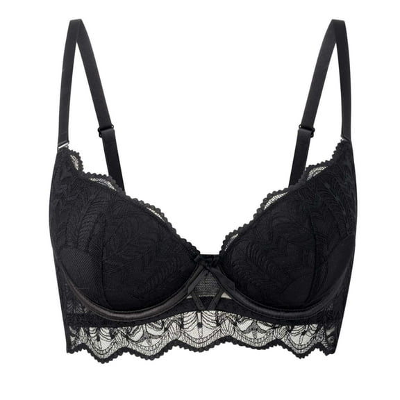GEWSEY Minimizer Bra for Women Plus Size Full Coverage Lace Bra with Underwire Non Padded (Black, S)