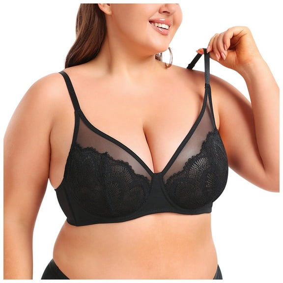 GEWSEY Minimizer Bras for Women Full Coverage Underwire Bras Plus Size Lifting Lace Bra for Heavy Black, 2XL