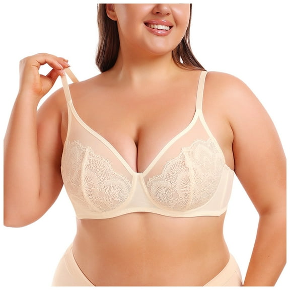 GEWSEY Minimizer Bras for Women Full Coverage Underwire Bras Plus Size Lifting Lace Bra for Heavy Breast White, S