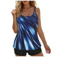 thumbnail image 1 of GEWSEY Modest Swimsuits for Women Vintage Printed Sexy Two Piece Tankini Bathing Suit Tummy Control Plus Size Swimsuit (Blue, XL), 1 of 7