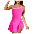 thumbnail image 1 of GEWSEY One Piece Swim Dress for Women - One Shoulder Tummy Control Swimsuit with Skirt 2025 Skirted Bathing Suit Swimdress (Red, L), 1 of 5