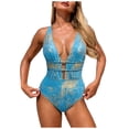 thumbnail image 1 of GEWSEY One Piece Swimsuit Women 2026 Monokini Swimwear Plunge Tummy Control Bathing Suit Textured High Cut Backless Beachwear (Sky Blue, L), 1 of 9