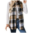 thumbnail image 1 of GEWSEY Plaid Vest for Women Lapel Button Down Sleeveless Shacket Fall Winter Comfortable Warm Long Jacket Outerwear Outwear (Khaki, L), 1 of 9
