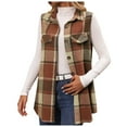 thumbnail image 1 of GEWSEY Plaid Vest for Women Lapel Button Down Sleeveless Shacket Fall Winter Comfortable Warm Long Jacket Outerwear Outwear (Orange, M), 1 of 9