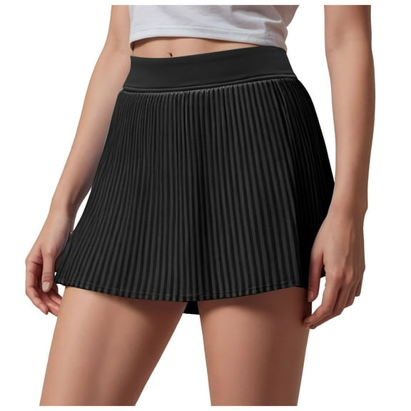 GEWSEY Pleated Tennis Skirts for Women High Waisted Athletic Skorts for Woman with Pockets Tummy Control Golf Skirts Black, XL