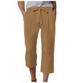 thumbnail image 1 of GEWSEY Plus Size Casual Pants for Women Cotton Linen Capris Summer 2025 Straight Wide Leg Loose Drawstring Elastic Waist Cropped Trouser (Yellow, 3XL), 1 of 8
