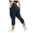 thumbnail image 1 of GEWSEY Plus Size Leggings with Pockets for Women, High Waisted Capri Yoga Workout Pants Cropped Tights 3X 4X Navy, 3XL, 1 of 9