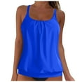 thumbnail image 1 of GEWSEY Plus Size Modest Tankini Tops for Women Tummy Control Full Coverage Loose Fit Swim Tops Only No Bottom (Blue, XL), 1 of 6