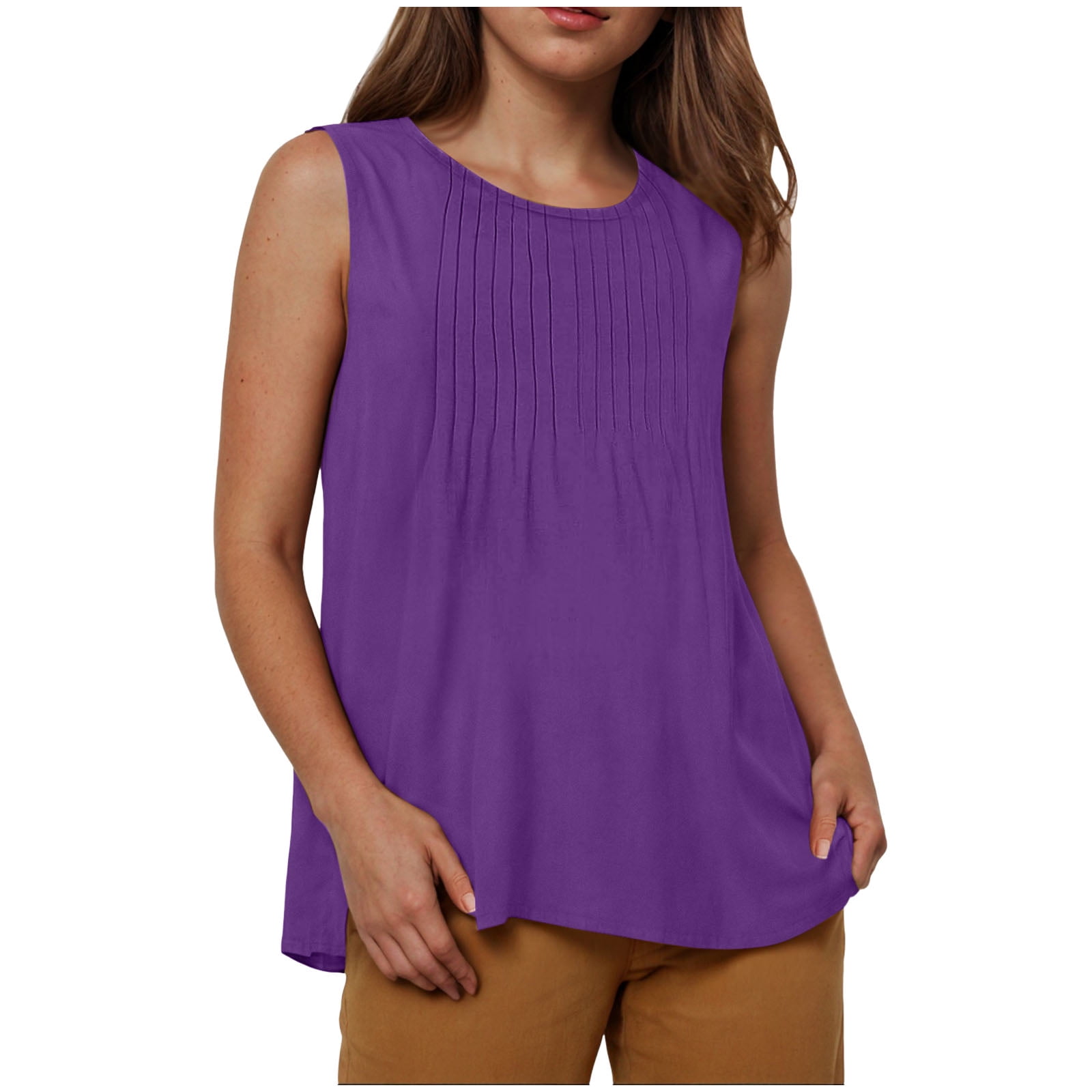 Bosmeer Women's Waffle Knit Tank Top - Loose Fit Crewneck Sleeveless Summer Shirt - View #6