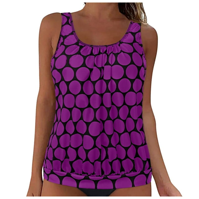 GEWSEY Plus Size for Women Tankini Swimsuits for Women Trendy Tank Tops Modest Bathing Suits Swimwear Purple, 2XL