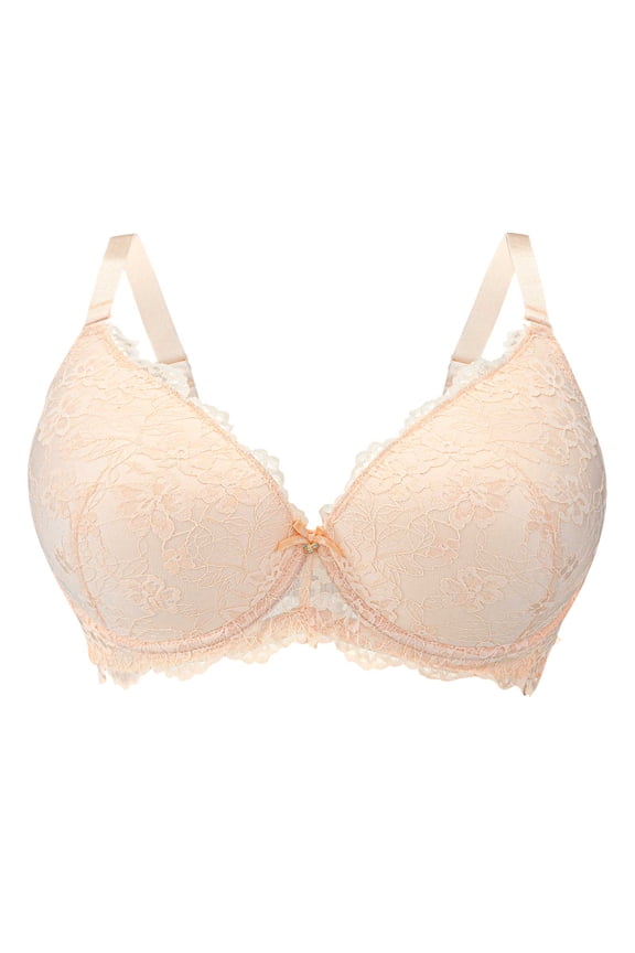 Push Up Bras for Women Add 2 Cups Sexy Lace Cleavage Extra Padded Plunge Bra Underwire (Beige, M)