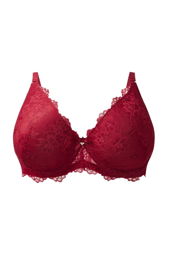 Push Up Bras for Women Add 2 Cups Sexy Lace Cleavage Extra Padded Plunge Bra Underwire (Red, L)
