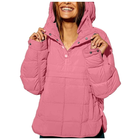 GEWSEY Quilted Puffer Jacket Womens with Hood Packable Pullover Jacket Lightweight Oversized Winter Warm Padded Coats (Pink, XL)
