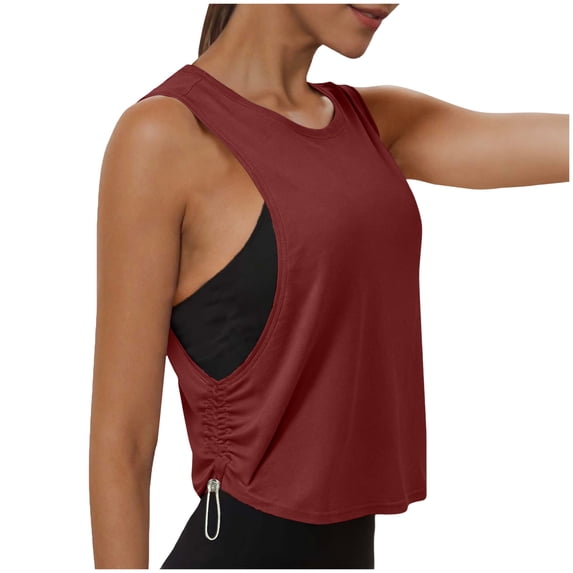 GEWSEY Racerback Women Workout Tank Tops Ruch Side High Neck Muscle Tops for Gym Athletic Yoga (Wine, S)