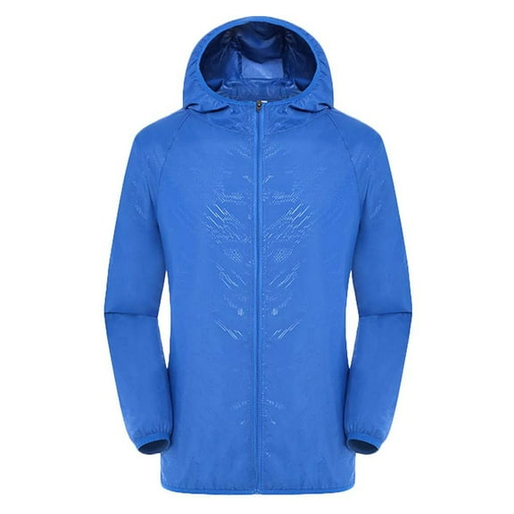 GEWSEY Rain Jacket Women Oversized Sun Protection Windbreaker Unisex coats Packable Hiking Travel Quick Dry Tops with Hood (Blue, S)