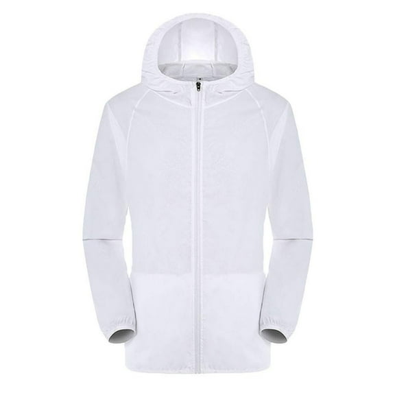 GEWSEY Rain Jacket Women Oversized Sun Protection Windbreaker Unisex coats Packable Hiking Travel Quick Dry Tops with Hood (White, XL)
