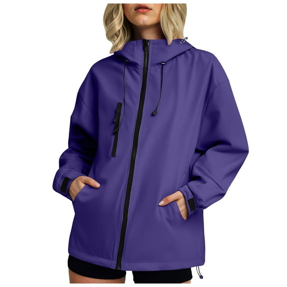 GEWSEY Rain Jacket for Women Loose Fit Waterproof Lightweight Rain Coat Hiking Windbreaker Jacket with Hood Trench Coat (Purple, XXL)
