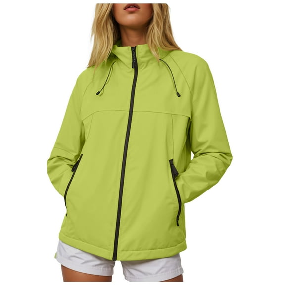 GEWSEY Rain Jacket for Women Waterproof Lightweight Windbreaker Jacket with Hood Packable Raincoat with Pockets (Green, M)