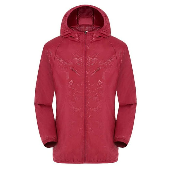 GEWSEY Rain Jacket for Women Waterproof with Hood Packable Lightweight Sun Protection Windbreaker Outdoor Cycling Rain Coats (Red, XXL)