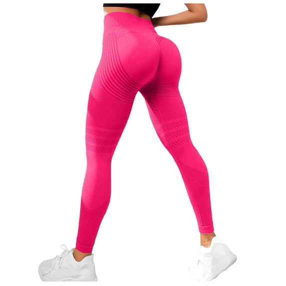 GEWSEY Ruched High Waist Workout Seamless Scrunch Booty Leggings Lift Athletic Leggings Tummy Control Yoga Pants (Hot Pink, L)