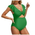 thumbnail image 1 of GEWSEY Ruffle Ribbed Maternity Swimsuit One Piece High Waisted Pregnancy Bathing Suits Push Up Swimwear (Green, XL), 1 of 7