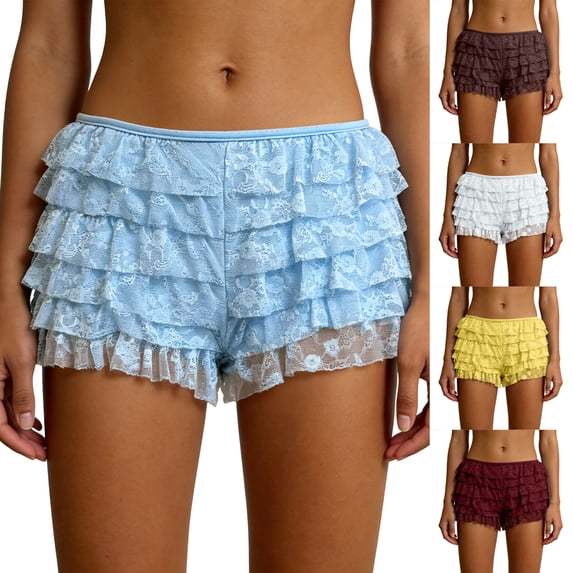 GEWSEY Ruffle Shorts Womens Bloomers Y2k Shorts Tiered Micro Booties Summer Women Ruffle Underwear Women (Blue, M)