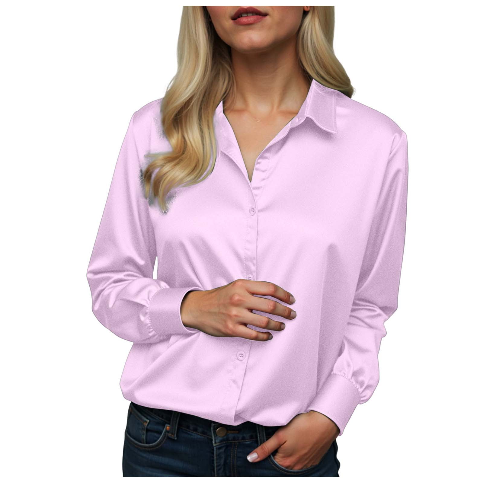 GEWSEY Satin Silk Button Down Shirts for Women Dress Shirts Long Sleeve ...
