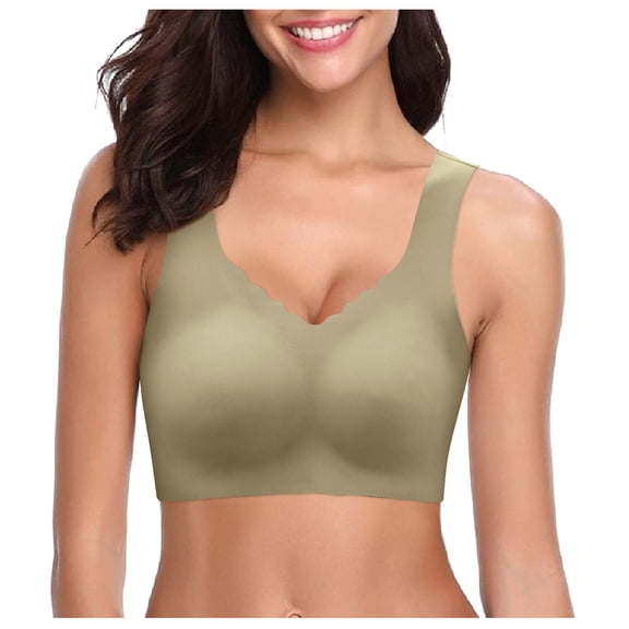 GEWSEY Scalloped Lift Bras for Women No Underwire Buttery Soft Push Up Wireless Bras V Neck Seamless Bralettes (Green, 34A-34C)