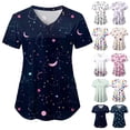 thumbnail image 1 of GEWSEY Scrub Tops for Women Short Sleeve Vneck Stretch Holiday Scrub Shirt Cute Animal Print Nursing Workwear with 2 Pockets (Light Purple, S), 1 of 5