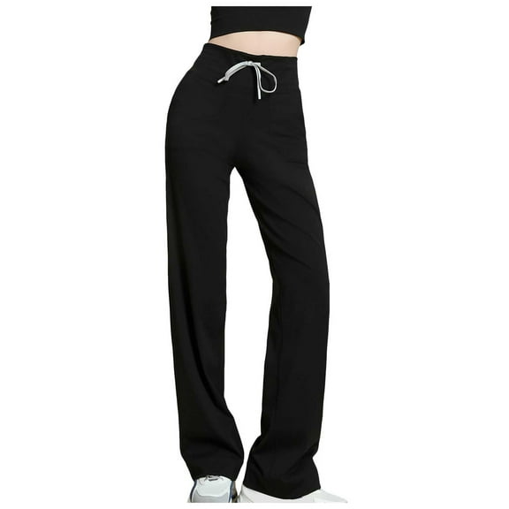 GEWSEY Scrubs for Women, Mid Rise Straight Leg Cargo Pants with Knit Yoga Waistband, Anti- Womens Scrubs Pants (Black, XL)