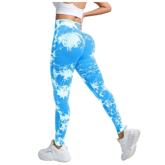 GEWSEY Scrunch Lift Leggings for Women Tie Dye High Waist Seamless Workout Yoga Pants Ruched Booty Compression Tights (Light Blue, L)